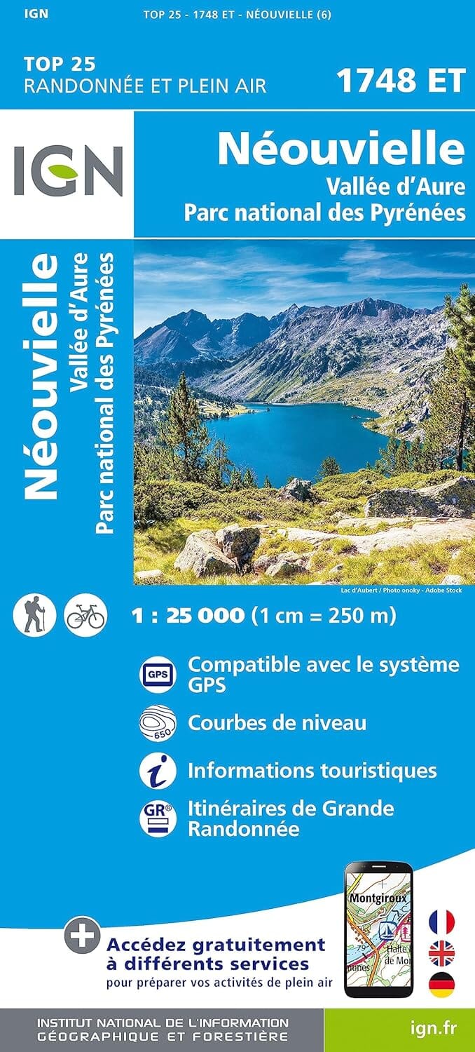 Carte de randonnée IGN TOP 25 n° 1748 ET - Néouvielle & Vallée d'Aure (Pyrénées) carte de randonnée IGN 