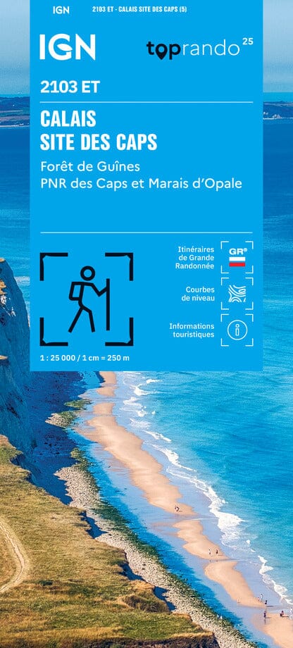 Carte de randonnée IGN TOP 25 n° 2103 ET - Calais, Site des Caps, Forêt de Guînes, PNR des Caps et Marais d'Opale carte de randonnée IGN 