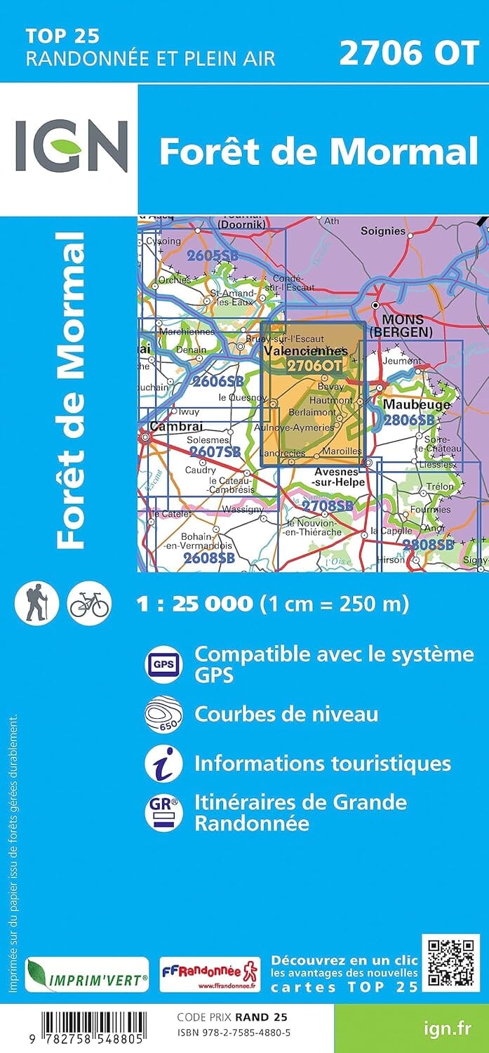 Carte de randonnée IGN TOP 25 n° 2706 OT - Forêt de Mormal carte de randonnée IGN 