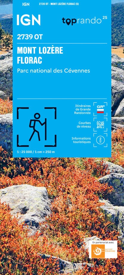 Carte de randonnée IGN TOP 25 n° 2739 OT - Mont Lozère, Florac, Parc national des Cévennes carte de randonnée IGN 