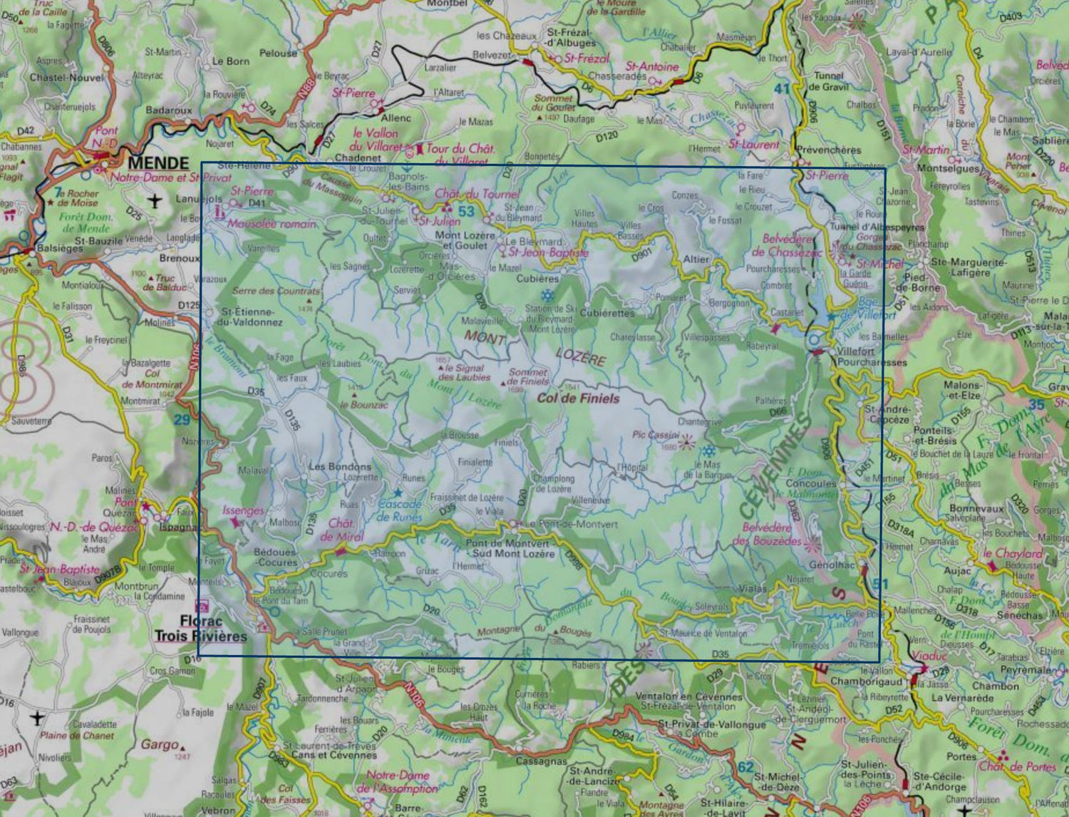 Carte de randonnée IGN TOP 25 n° 2739 OT - Mont Lozère, Florac, Parc national des Cévennes carte de randonnée IGN 