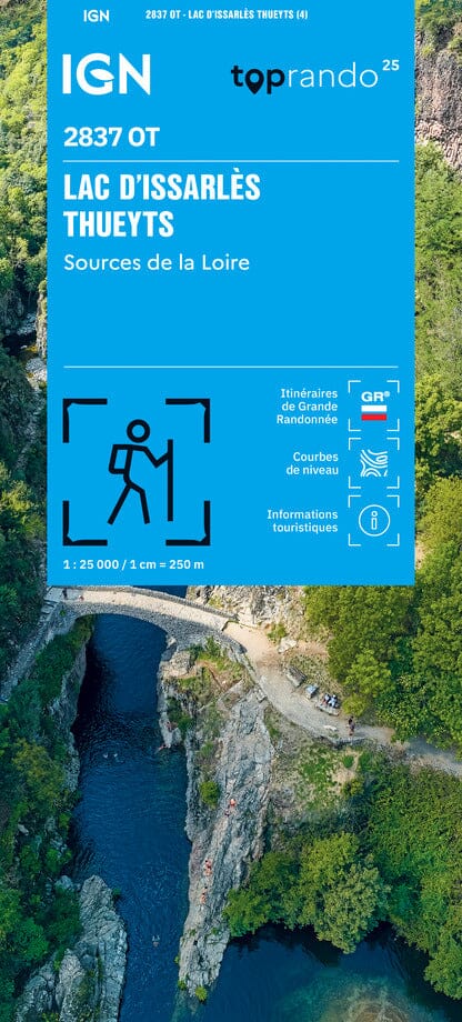 Carte de randonnée IGN TOP 25 n° 2837 OT - Lac d'Issarlès, Thueyts, Sources de la Loire carte de randonnée IGN 