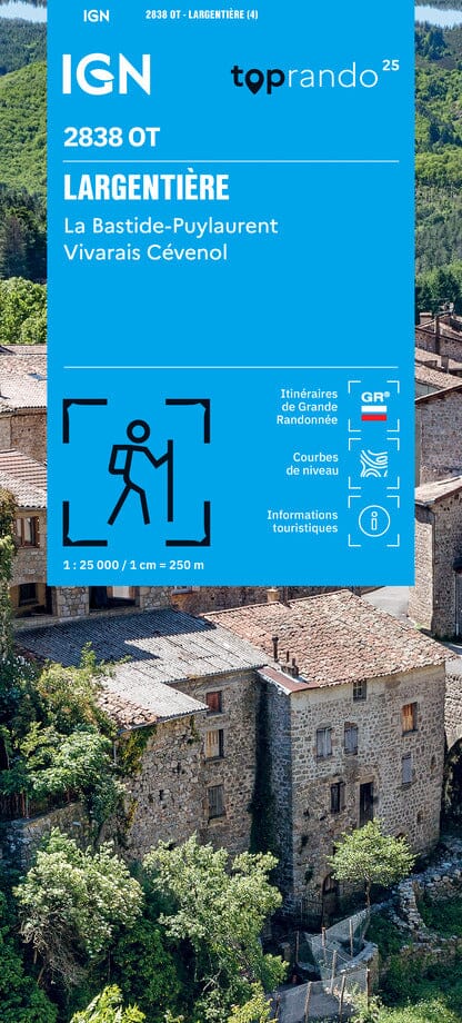 Carte de randonnée IGN TOP 25 n° 2838 OT - Largentière, La Bastide-Puylaurent, Vivarais Cévenol carte de randonnée IGN 