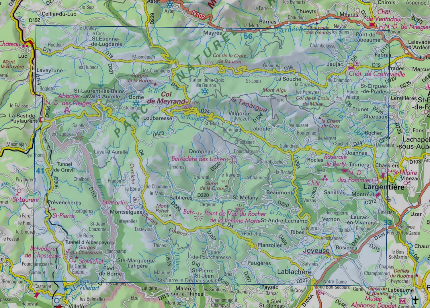 Carte de randonnée IGN TOP 25 n° 2838 OT - Largentière, La Bastide-Puylaurent, Vivarais Cévenol carte de randonnée IGN 