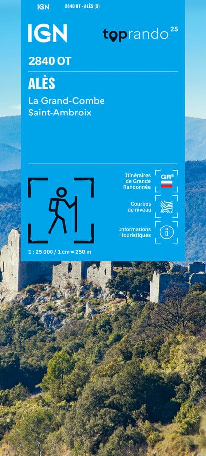 Carte de randonnée IGN TOP 25 n° 2840 OT - Alès carte de randonnée IGN 