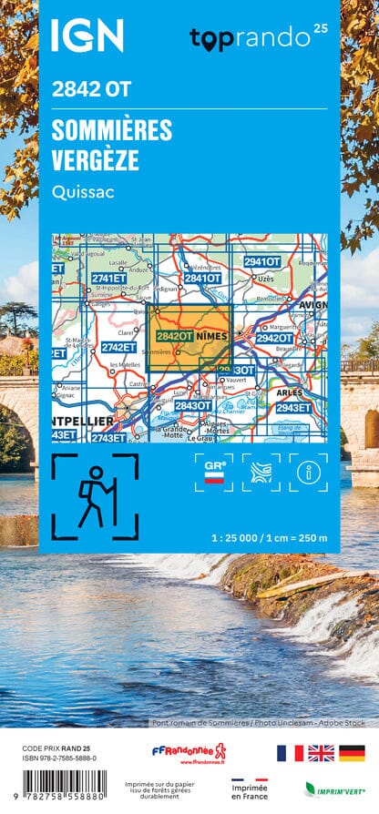 Carte de randonnée IGN TOP 25 n° 2842 OT - Sommières, Vergèze, Quissac carte de randonnée IGN 