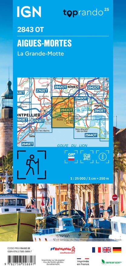 Carte de randonnée IGN TOP 25 n° 2843 OT - Aigues-Mortes, La Grande-Motte carte de randonnée IGN 