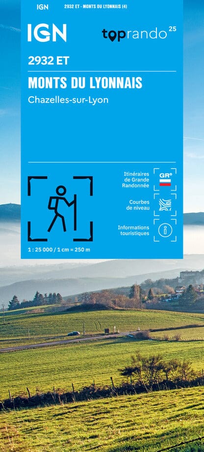 Carte de randonnée IGN TOP 25 n° 2932 ET - Monts du Lyonnais, Chazelles-sur Lyon carte de randonnée IGN 