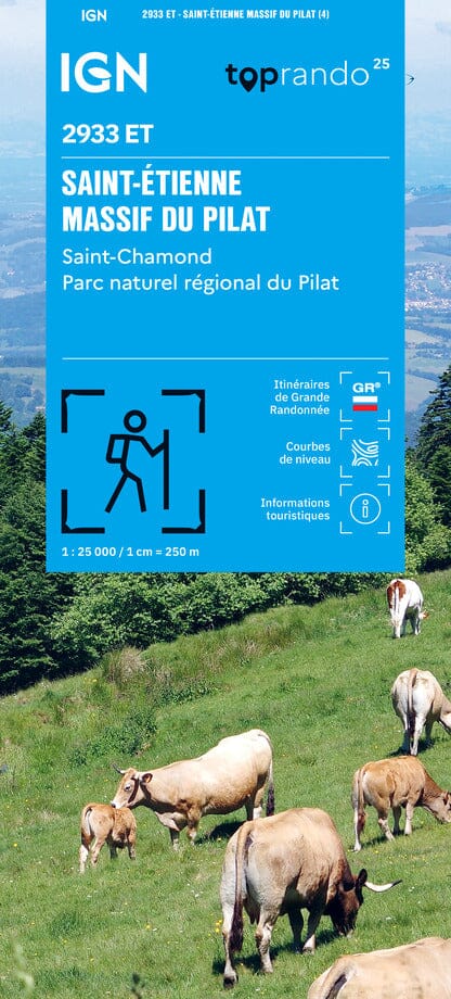 Carte de randonnée IGN TOP 25 n° 2933 ET - Massif du Pilat, Saint-Etienne, Saint-Chamond, PNR du Pilat carte de randonnée IGN 