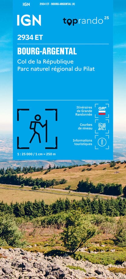 Carte de randonnée IGN TOP 25 n° 2934 ET - Bourg-Argental, Col de la République, PNR du Pilat carte de randonnée IGN 