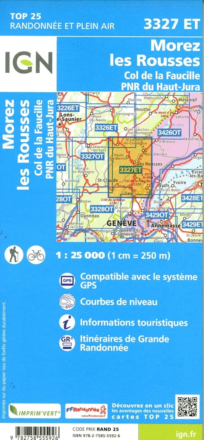 Carte de randonnée IGN TOP 25 n° 3327 ET - Morez, les Rousses & Col de la Faucille (PNR du Haut Jura) carte de randonnée IGN 