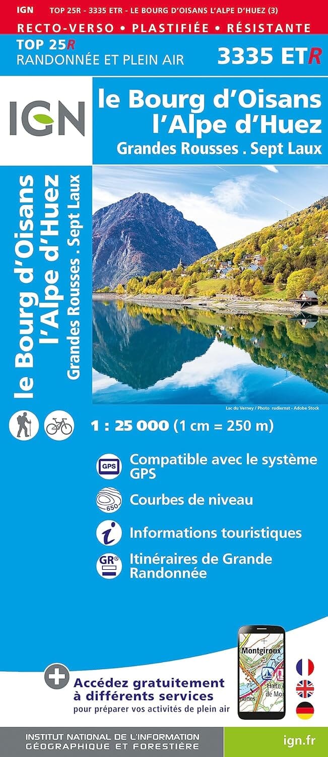 Carte de randonnée IGN TOP 25 n° 3335 ETR (résistante) - Bourg d'Oisans & l'Alpe d'Huez (Alpes) carte de randonnée IGN 