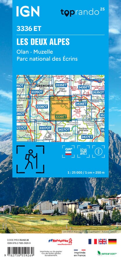 Carte de randonnée IGN TOP 25 n° 3336 ET - Les Deux Alpes, Olan & Muzelle (PNR des Ecrins, Alpes) carte de randonnée IGN 