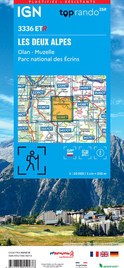 Carte de randonnée IGN TOP 25 n° 3336 ETR (résistante) - Les Deux Alpes, Olan, Muzelle (PN des Ecrins, Alpes) carte de randonnée IGN 