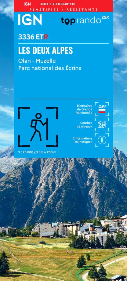 Carte de randonnée IGN TOP 25 n° 3336 ETR (résistante) - Les Deux Alpes, Olan, Muzelle (PN des Ecrins, Alpes) carte de randonnée IGN 2026 