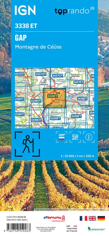 Carte de randonnée IGN TOP 25 n° 3338 ET - Gap & Montagne de Céüse (Alpes) carte de randonnée IGN 