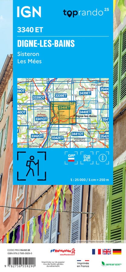 Carte de randonnée IGN TOP 25 n° 3340 ET - Digne les Bains, Sisteron & Les Mées (Alpes) carte de randonnée IGN 