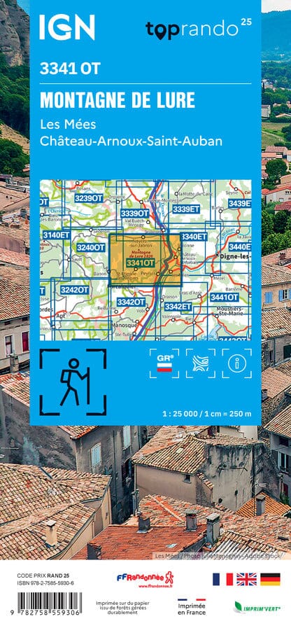 Carte de randonnée IGN TOP 25 n° 3341 OT - Montagne de Lure, Les Mées, Château-Arnoux-Saint-Auban carte de randonnée IGN 