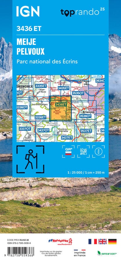 Carte de randonnée IGN TOP 25 n° 3436 ET - Meije, Mont Pelvoux (Parc National des Ecrins, Alpes) carte de randonnée IGN 