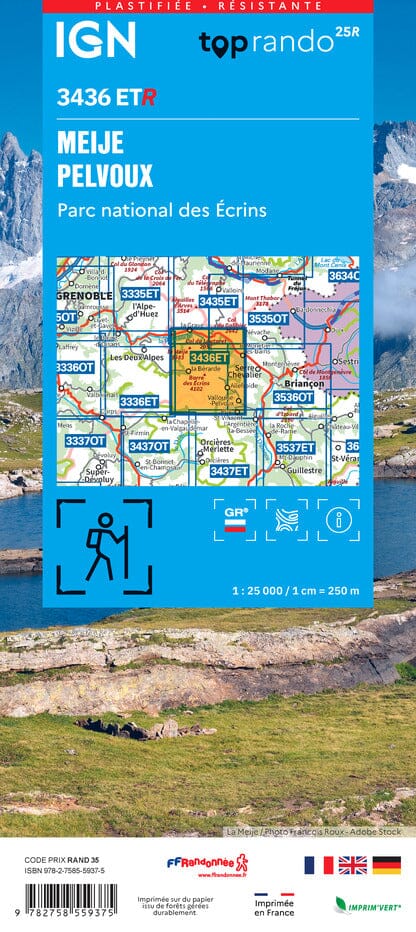 Carte de randonnée IGN TOP 25 n° 3436 ETR (résistante) - Meije, Mont Pelvoux, PN des Ecrins carte de randonnée IGN 