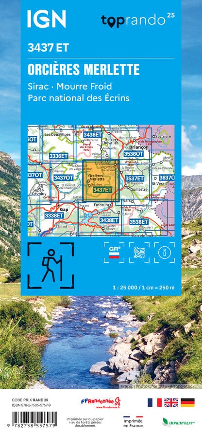 Carte de randonnée IGN TOP 25 n° 3437 ET - Orcières-Merlette (Parc national des Ecrins) carte de randonnée IGN 