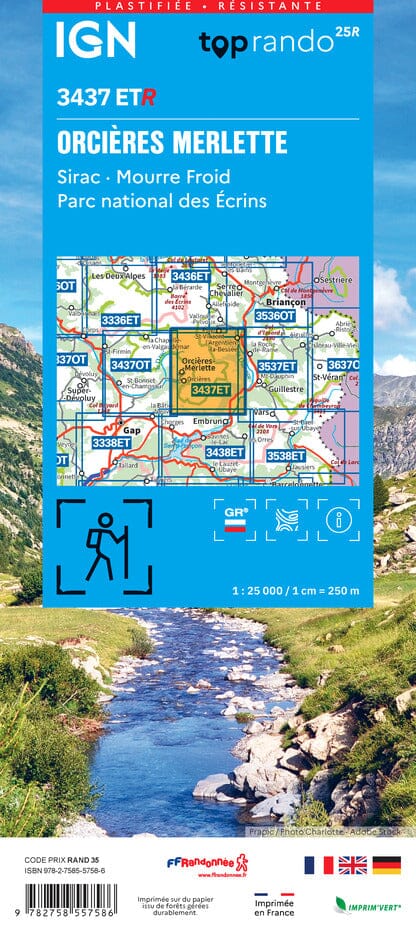 Carte de randonnée IGN TOP 25 n° 3437 ETR (Résistante) - Orcières-Merlette, PN des Ecrins carte de randonnée IGN 