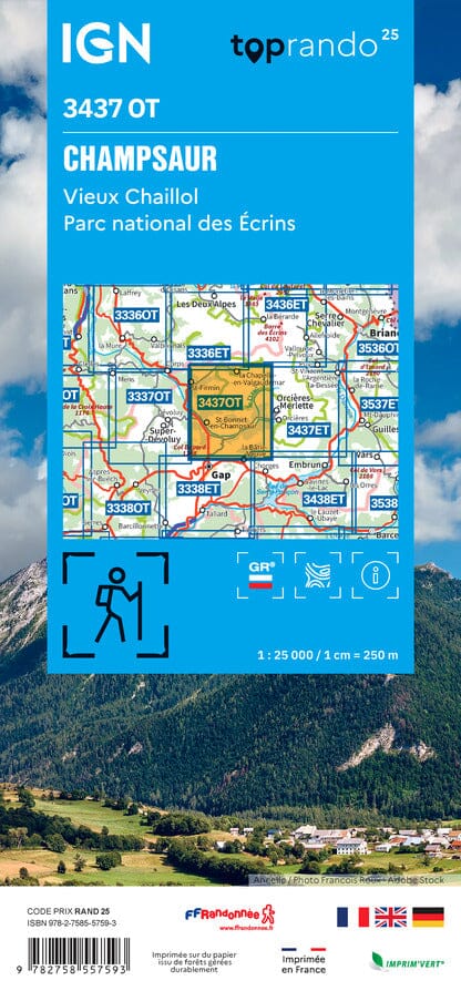 Carte de randonnée IGN TOP 25 n° 3437 OT - Champsaur, Vieux Chaillol (Parc national des Ecrins) carte de randonnée IGN 