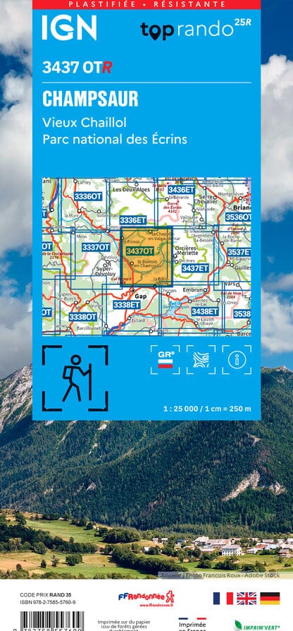 Carte de randonnée IGN TOP 25 n° 3437 OTR (Résistante) - Champsaur, Vieux Chaillol, PN des Ecrins carte de randonnée IGN 