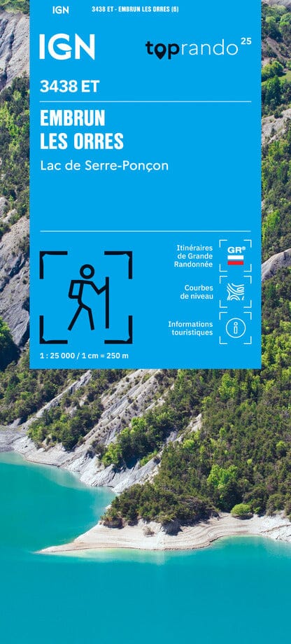 Carte de randonnée IGN TOP 25 n° 3438 ET - Embrun, les Orres & Lac de Serre-Ponçon carte de randonnée IGN 