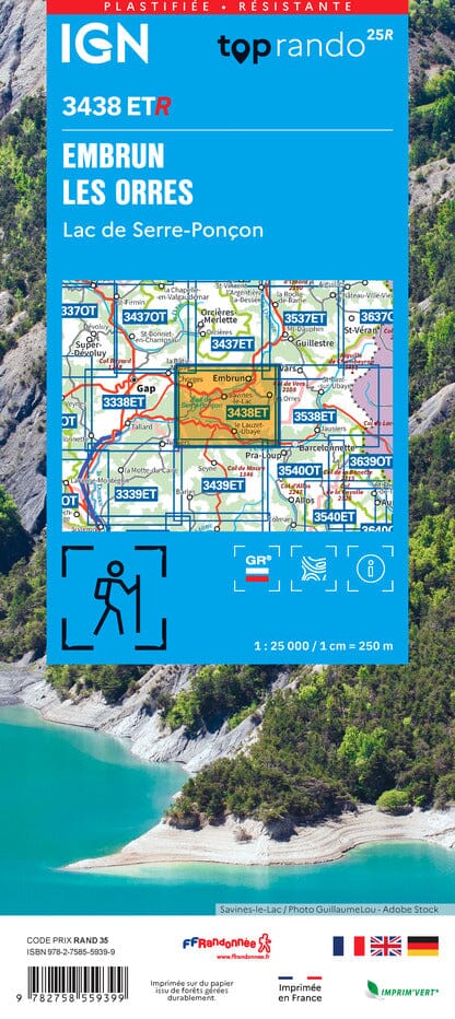 Carte de randonnée IGN TOP 25 n° 3438 ETR (Résistante) - Embrun, les Orres & Lac de Serre-Ponçon carte de randonnée IGN 
