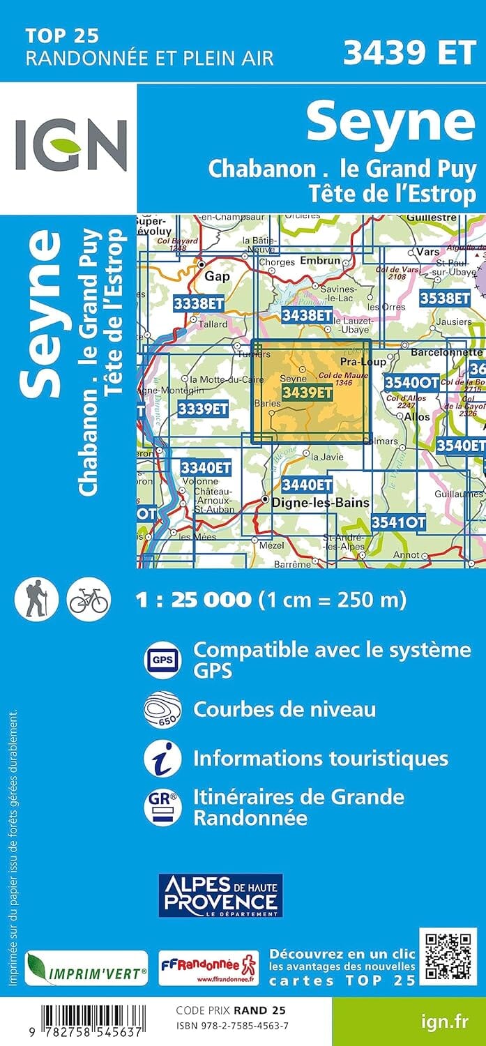 Carte de randonnée IGN TOP 25 n° 3439 ET - Seyne, Chabanon, Grand Puy (Alpes) carte de randonnée IGN 