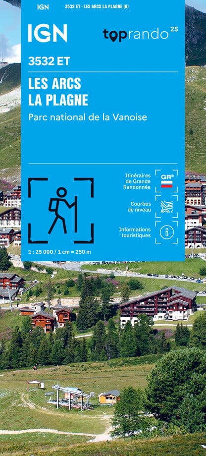Carte de randonnée IGN TOP 25 n° 3532 ET - Les Arcs & La Plagne (Parc national de la Vanoise) carte de randonnée IGN 