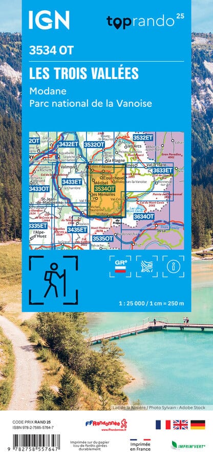 Carte de randonnée IGN TOP 25 n° 3534 OT - Les Trois Vallées & Modane, Parc national de la Vanoise carte de randonnée IGN 
