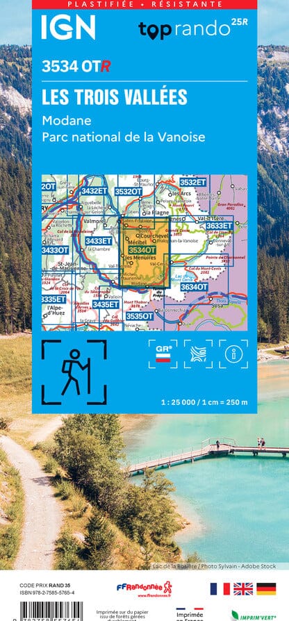 Carte de randonnée IGN TOP 25 n° 3534 OTR (résistante) - Les Trois Vallées & Modane, PN de la Vanoise carte de randonnée IGN 