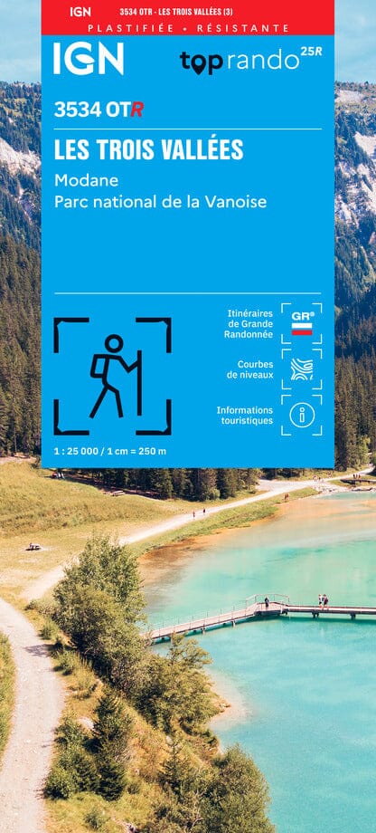 Carte de randonnée IGN TOP 25 n° 3534 OTR (résistante) - Les Trois Vallées & Modane, PN de la Vanoise carte de randonnée IGN 