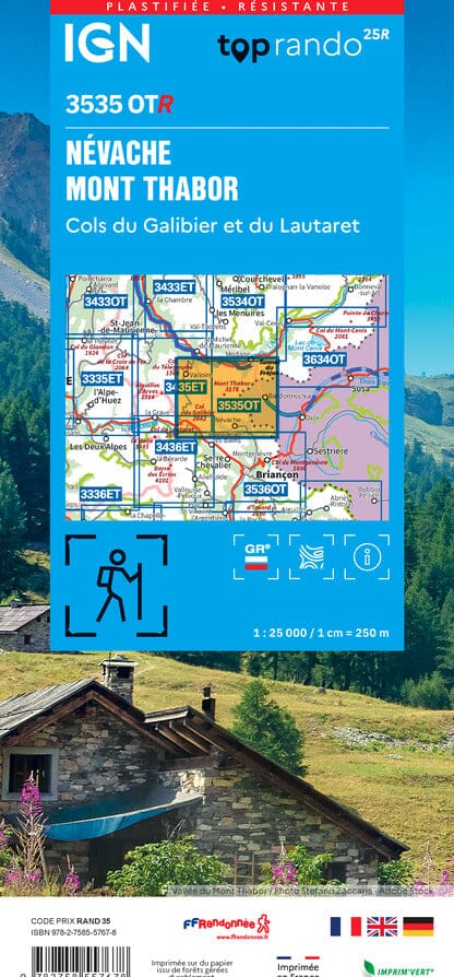 Carte de randonnée IGN TOP 25 n° 3535 OTR (résistante) - Névache, Mont Thabor, Cols du Galibier et du Lautaret (Alpes) carte de randonnée IGN 