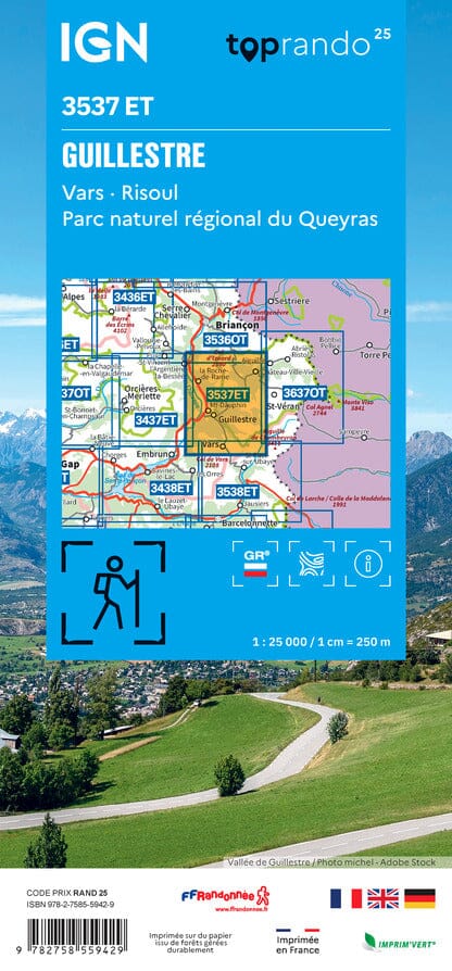 Carte de randonnée IGN TOP 25 n° 3537 ET - Guillestre, Vars et Risoul, PNR du Queyras carte de randonnée IGN 