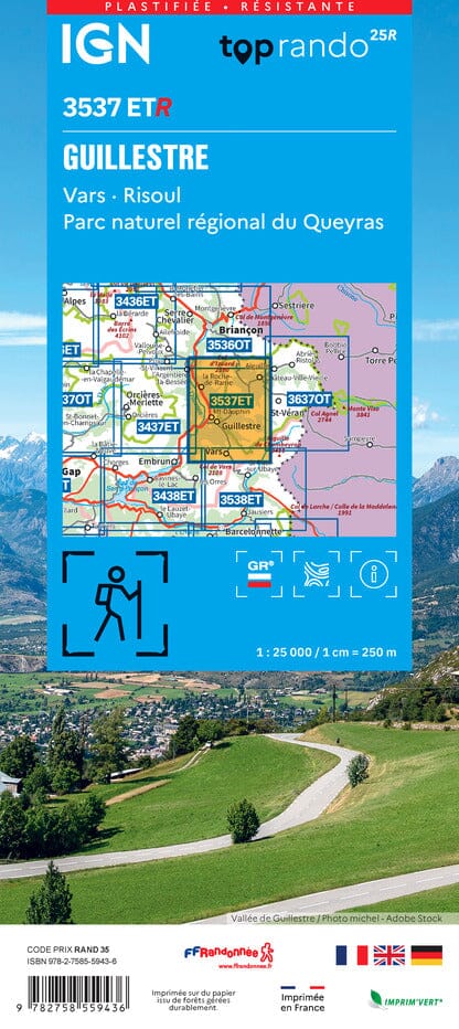 Carte de randonnée IGN TOP 25 n° 3537 ETR (Résistante) - Guillestre, Vars et Risoul (PNR du Queyras) carte de randonnée IGN 