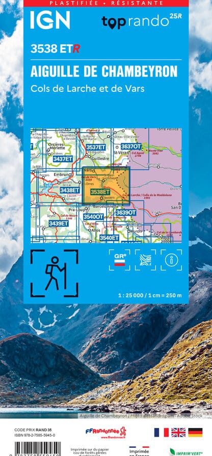 Carte de randonnée IGN TOP 25 n° 3538 ETR (Résistante) - Aiguille de Chambeyron, Cols de Larche et de Vars carte de randonnée IGN 