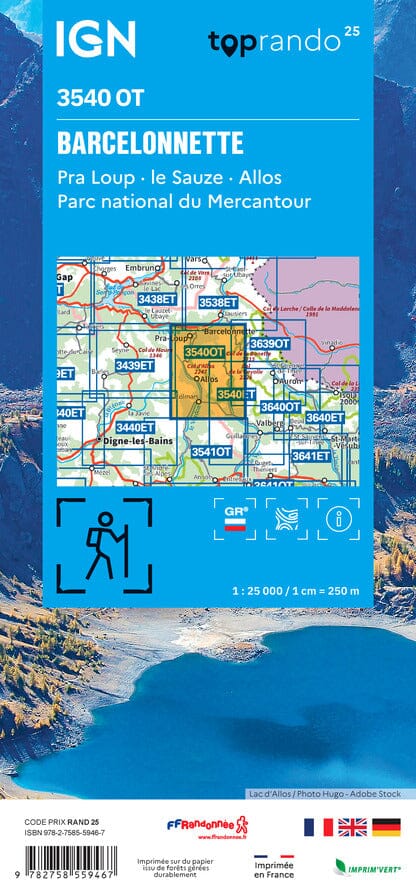 Carte de randonnée IGN TOP 25 n° 3540 OT - Barcelonnette, Pra-Loup, le Sauze, Allos, Mercantour carte de randonnée IGN 