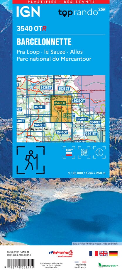 Carte de randonnée IGN TOP 25 n° 3540 OTR (Résistante) - Barcelonnette, Pra-Loup, le Sauze, Allos, Mercantour carte de randonnée IGN 