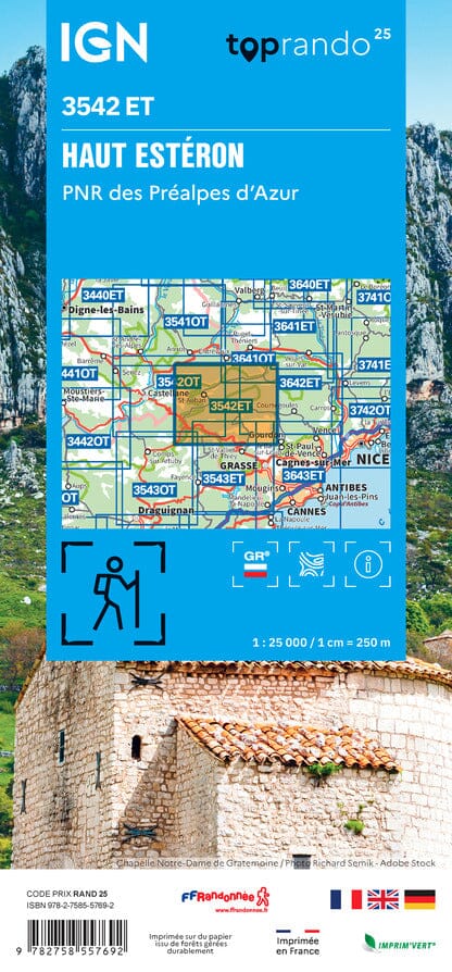 Carte de randonnée IGN TOP 25 n° 3542 ET - Haut Estéron, Préalpes d'Azur carte de randonnée IGN 