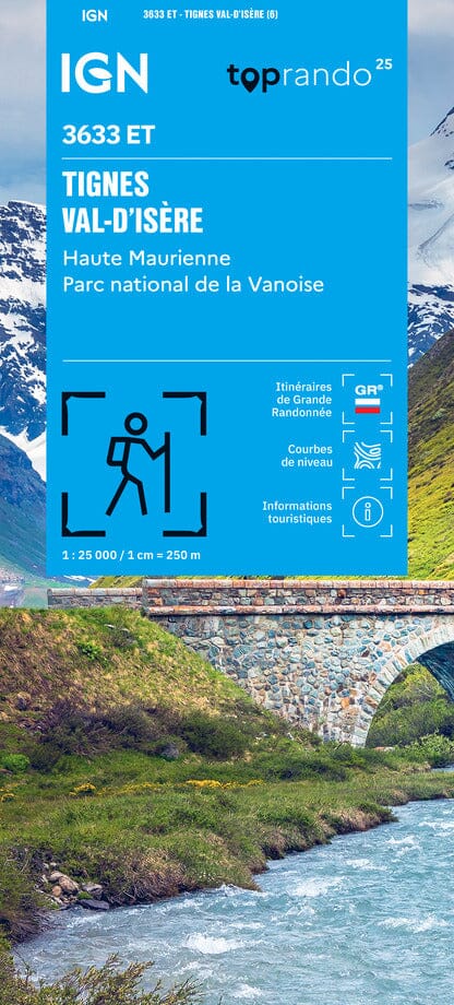 Carte de randonnée IGN TOP 25 n° 3633 ET - Tignes, Val d'Isère, Haute Maurienne, PN Vanoise carte de randonnée IGN 