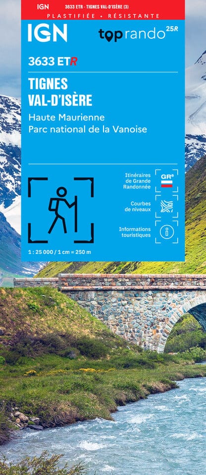 Carte de randonnée IGN TOP 25 n° 3633 ETR (résistante) - Tignes, Val d'Isère, Haute Maurienne, PN de la Vanoise carte de randonnée IGN 