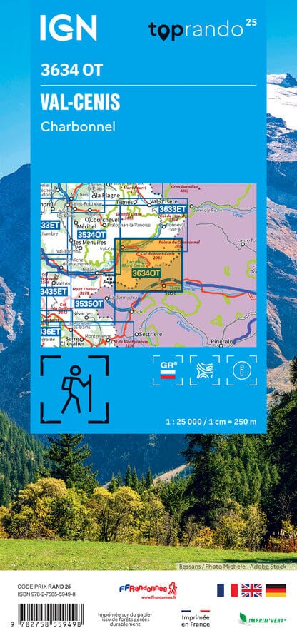 Carte de randonnée IGN TOP 25 n° 3634 OT - Val Cenis & Charbonnel (Alpes) carte de randonnée IGN 