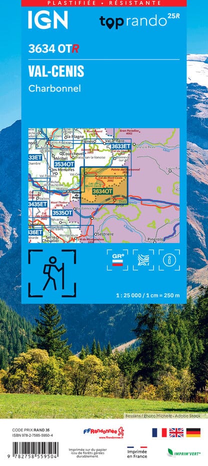 Carte de randonnée IGN TOP 25 n° 3634 OTR (résistante) - Val Cenis, Charbonnel carte de randonnée IGN 