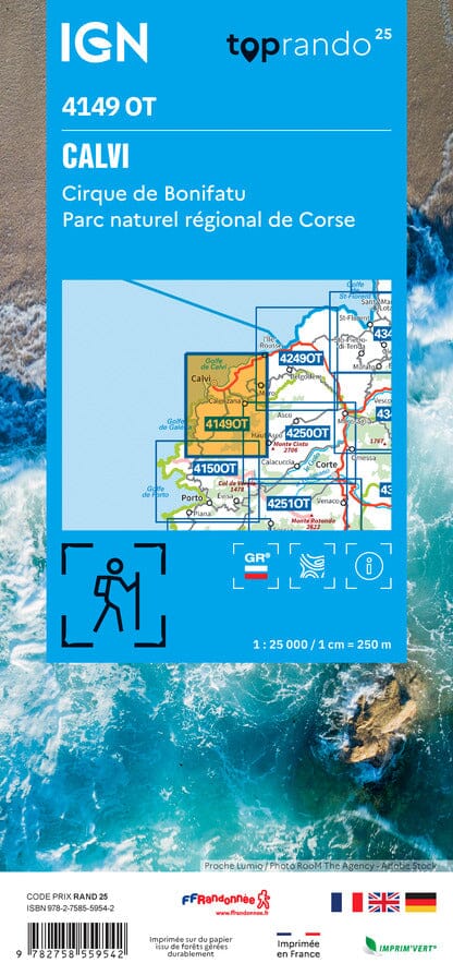 Carte de randonnée IGN TOP 25 n° 4149 OT - Calvi, Cirque de Bonifatu (PNR de Corse) carte de randonnée IGN 