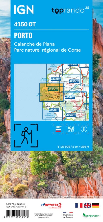 Carte de randonnée IGN TOP 25 n° 4150 OT - Porto, Calanche de Piana (PNR de Corse) carte de randonnée IGN 