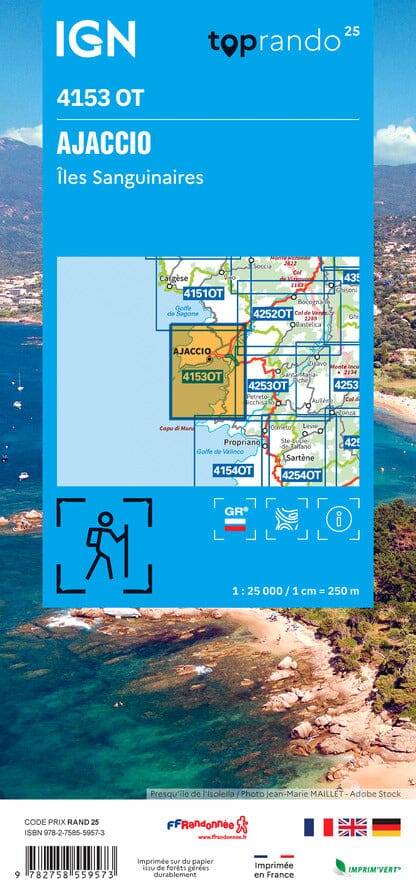 Carte de randonnée IGN TOP 25 n° 4153 OT - Ajaccio, Iles Sanguinaires carte de randonnée IGN 