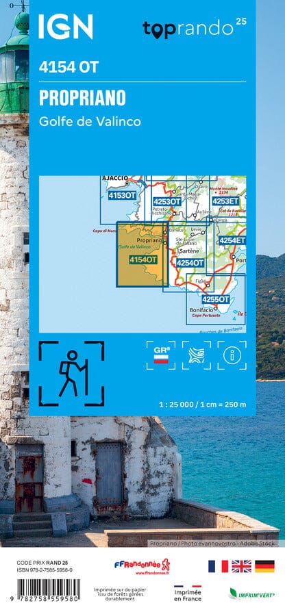 Carte de randonnée IGN TOP 25 n° 4154 OT - Propriano, Golfe de Valinco (Corse) carte de randonnée IGN 
